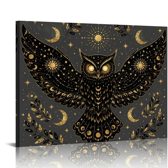 GooTPa Golden Celestial Owl  Bathroom Wall Art, Wall Art Canvas Print,  Ready to Hang Bathroom Bedroom Kitchen Hallway Wall Decor Prints