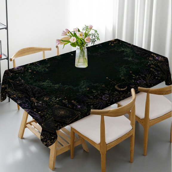 GooTPa Gothic Celestial Witch Potion Magic Print Rectangle Tablecloth, 2D Flat Printing Machine-Made, Gothic Celestial Witch Potion Magic