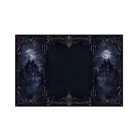 GooTPa Gothic Haunted Mansion Purple Castle Linen Placemats 30x45cm Straight Edge Stain Resistant Washable Non-Slip Table Mats Table for Kitchen Dining Room Home