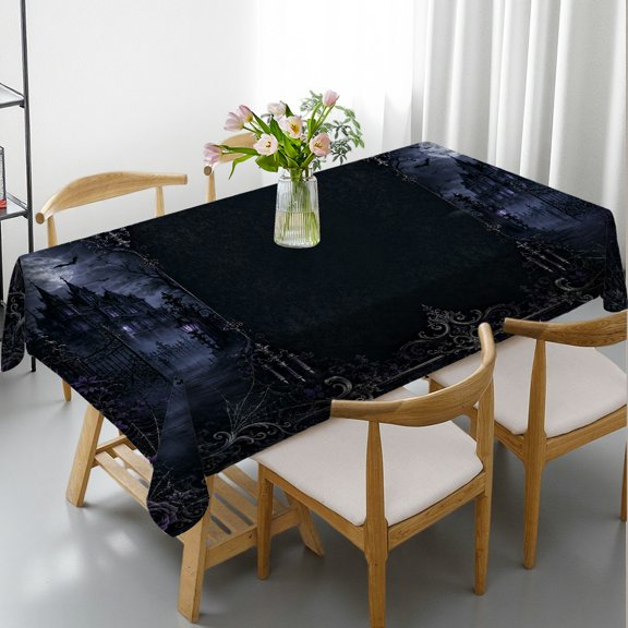 GooTPa Gothic Haunted Mansion Purple Castle Rectangle Tablecloth, Machine-Made - Festive Table Setting Rectangle Tablecloth, Ideal for Kitchen Picnic Party