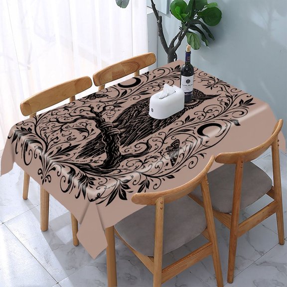 GooTPa Gothic Owl Branch Ornate Art Rectangle Dining Tablecloth, Polyester Tablecloths Rectangle Dining Tablecloth, Ideal for Kitchen Picnic Party