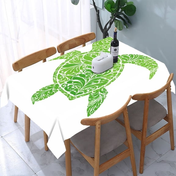 GooTPa Green Floral Sea Turtle Rectangle Dining Tablecloth, Polyester Tablecloths Rectangle Dining Tablecloth, Ideal for Kitchen Picnic Party