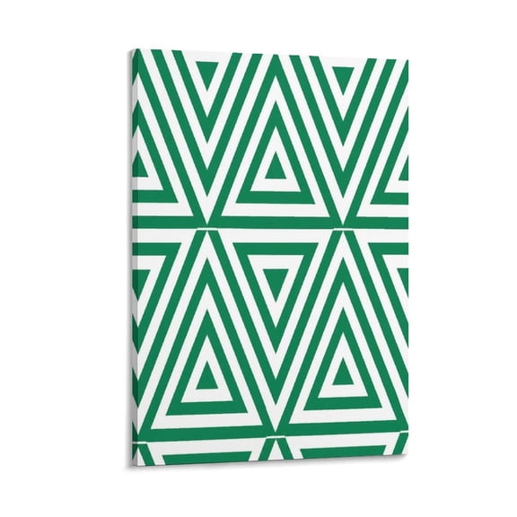 GooTPa Green White Triangle Stripe Pattern Canvas Wall Art Framed Painting, Modern Home Decor Print for Living Room Bedroom Office Wall Decoration