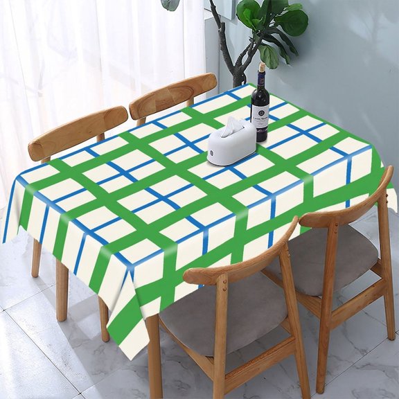GooTPa Grid Check Green Blue Pattern Rectangle Dining Tablecloth, Polyester Tablecloths Rectangle Dining Tablecloth, Ideal for Kitchen Picnic Party