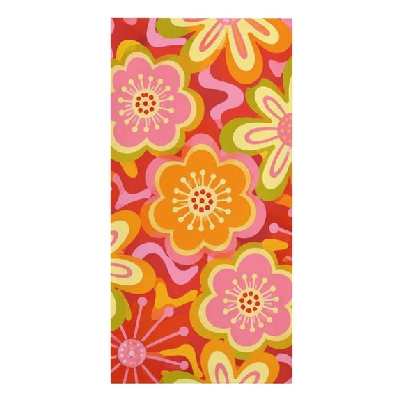 GooTPa Groovy Floral Red Background Pattern Microfiber Beach Towel 61.4×30.3Inch Quick Dry Lightweight Sand Free Towel for Travel Swim Pool Camping Gym(Flower)