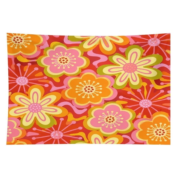 GooTPa Groovy Floral Red Background Pattern Polyester Wall Tapestry Anti Wrinkle Art Hanging Decor for Bedroom Living Room Home Holiday Decoration Gift