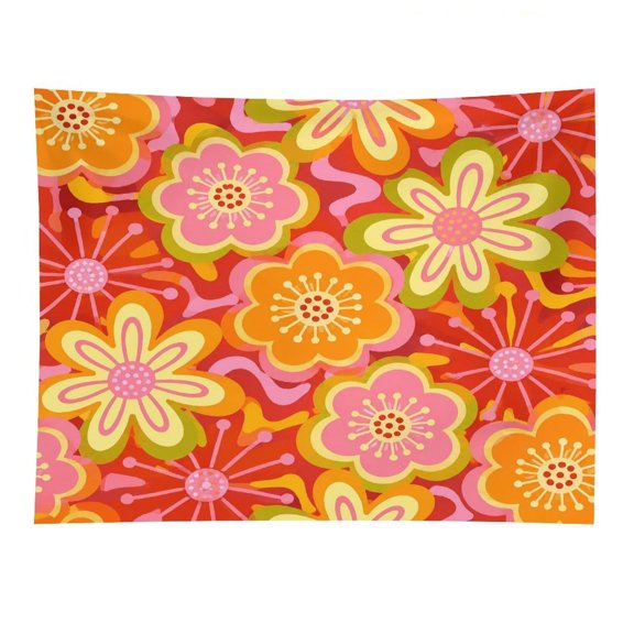 GooTPa Groovy Floral Red Background Pattern Polyester Wall Tapestry Anti Wrinkle Art Hanging Decor for Bedroom Living Room Home Holiday Decoration Gift