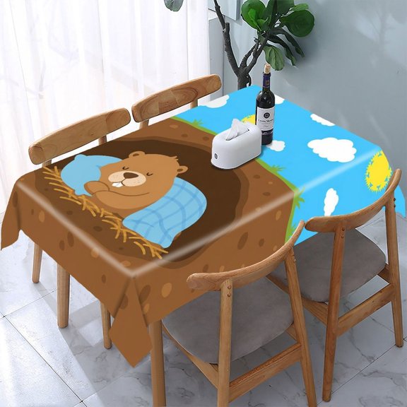 GooTPa Groundhog Sleeping Burrow Rectangle Dining Tablecloth, Polyester Tablecloths Rectangle Dining Tablecloth, Ideal for Kitchen Picnic Party