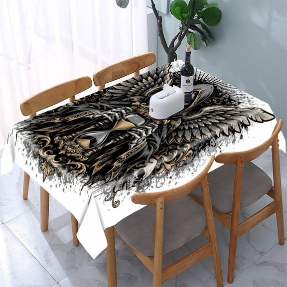 GooTPa Grunge Skull Mandala Art Rectangle Dining Tablecloth, Polyester Tablecloths Rectangle Dining Tablecloth, Ideal for Kitchen Picnic Party