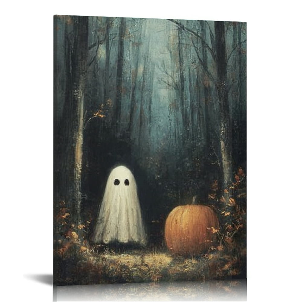 GooTPa Halloween Canvas Wall Art, Moody Ghost in Haunted Forest with ...
