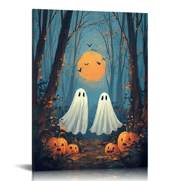 GooTPa Halloween Ghosts And Pumpkins Canvas Wall Art, Canvas Prints Wall Art for Living Room Bathroom Bedroom Office, Art Print Painting for Home Decorations - 12x16in