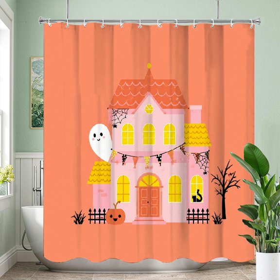GooTPa Haunted House Spider Web Waterproof Shower Curtain Polyester Shower Curtain with Hooks for Chic Elegant Home Bathtub Bathroom Decor