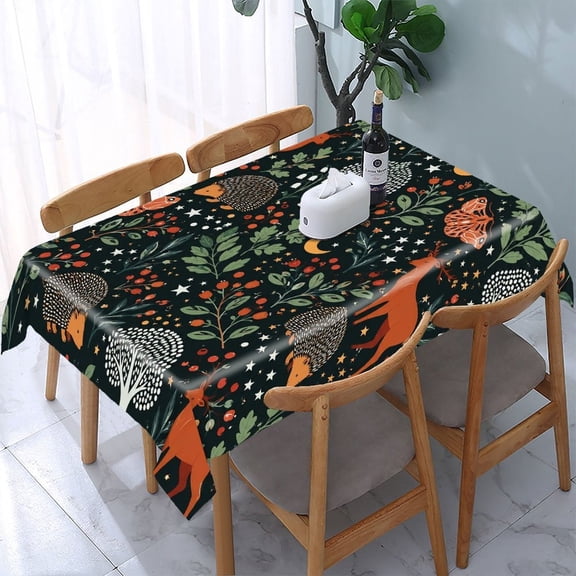 GooTPa Hedgehog Berry Night Rectangle Dining Tablecloth, Polyester Tablecloths Rectangle Dining Tablecloth, Ideal for Kitchen Picnic Party