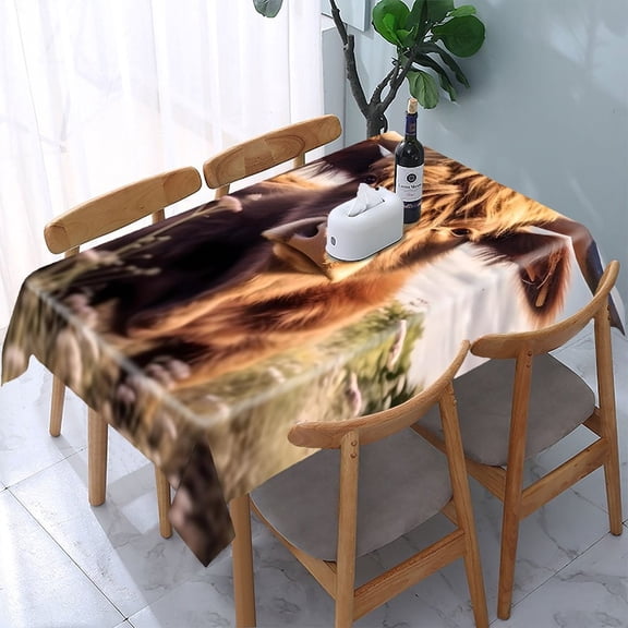 GooTPa Highland Cow Grass Field Rectangle Dining Tablecloth, Polyester Tablecloths Rectangle Dining Tablecloth, Ideal for Kitchen Picnic Party