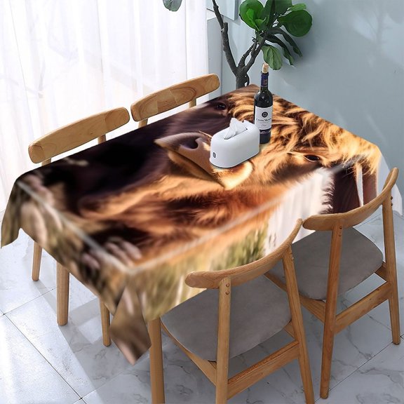 GooTPa Highland Cow Grass Field Rectangle Dining Tablecloth, Polyester Tablecloths Rectangle Dining Tablecloth, Ideal for Kitchen Picnic Party