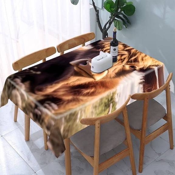 GooTPa Highland Cow Grass Field Rectangle Dining Tablecloth, Polyester Tablecloths Rectangle Dining Tablecloth, Ideal for Kitchen Picnic Party
