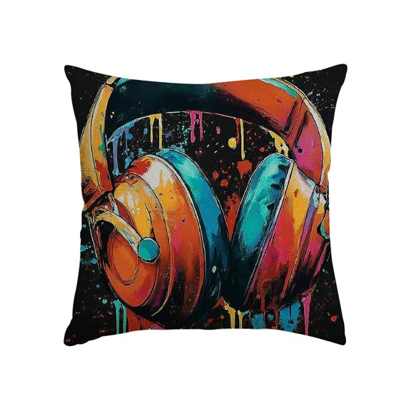 GooTPa Hip Hop Pillow Covers, Doodle Headphones Throw Pillow Case Decoration, Linen Cushion Covers for Couch Sofa Bedroom Living Room Holiday Home Decor - GooTPa