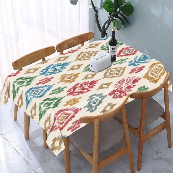 GooTPa Ikat Botanical Diamond Repeat Rectangle Dining Tablecloth, Polyester Tablecloths Rectangle Dining Tablecloth, Ideal for Kitchen Picnic Party