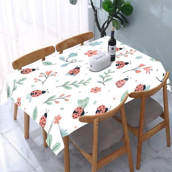 GooTPa Ladybug Garden Floral Pattern Rectangle Dining Tablecloth, Polyester Tablecloths Rectangle Dining Tablecloth, Ideal for Kitchen Picnic Party