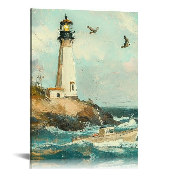 GooTPa Lighthouse Canvas Wall Art, Canvas Prints Wall Art for Living Room Bathroom Bedroom Office, Art Print Painting for Home Decorations - 12x16in
