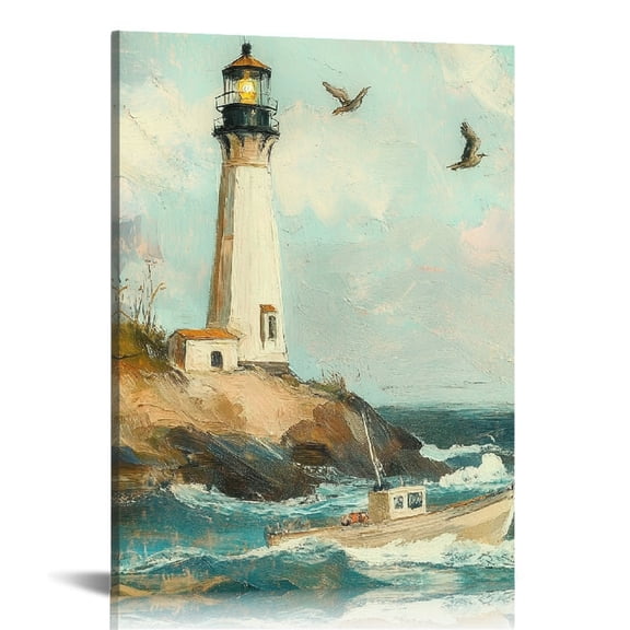 GooTPa Lighthouse Canvas Wall Art, Canvas Prints Wall Art for Living Room Bathroom Bedroom Office, Art Print Painting for Home Decorations - 16x20in