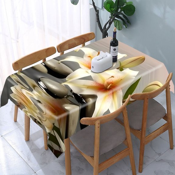 GooTPa Lilies Water Stones Reflection Rectangle Dining Tablecloth, Polyester Tablecloths Rectangle Dining Tablecloth, Ideal for Kitchen Picnic Party