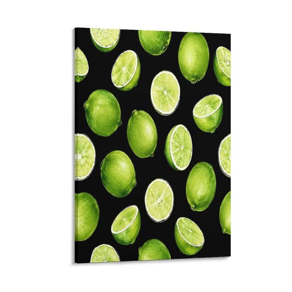 GooTPa Lime Citrus Pattern Black Background Canvas Wall Art Framed Painting, Modern Home Decor Print for Living Room Bedroom Office Wall Decoration