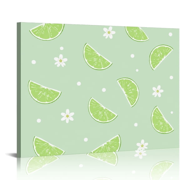 GooTPa Lime Slices And Blossoms Pattern Wall Art Canvas Print,  Ready to Hang,  Modern Wall Decor Bathroom Bedroom Kitchen Hallway Wall Decor Prints