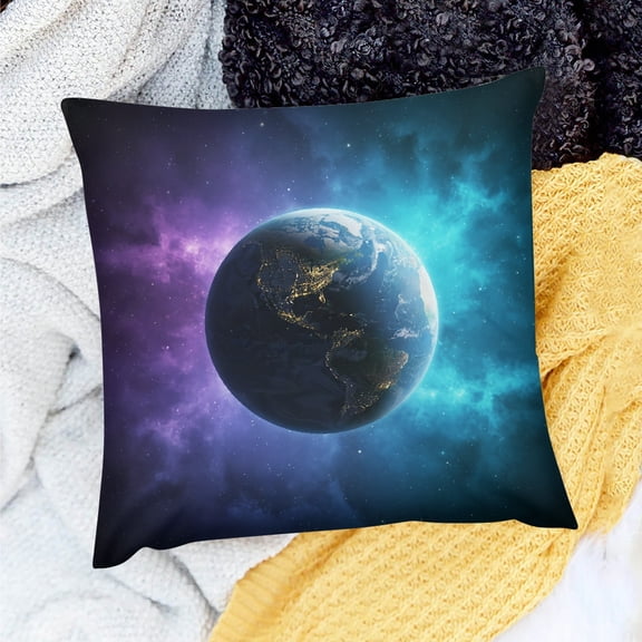 GooTPa Linen Cushion Covers Cosmic Glowing Earth & Vibrant Nebula Galaxy Throw Pillow Case Decoration for Couch Sofa Bedroom Farmhouse Living Room Holiday Home Decor