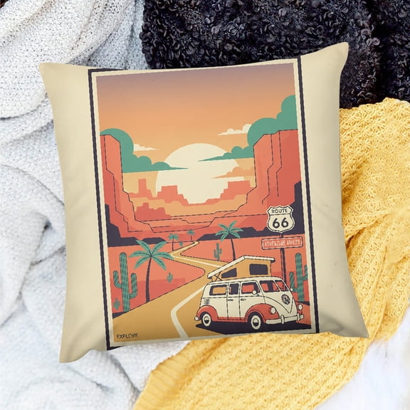 GooTPa Linen Cushion Covers Retro Southwest Road Trip Throw Pillow Covers for Couch Sofa Bedroom Farmhouse Holiday Home Decor