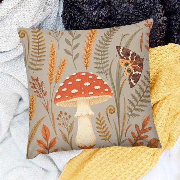 GooTPa  Linen Cushion Covers Toadstool Moth Autumn Ferns Throw Pillow Covers for Couch Sofa Bedroom Farmhouse Home Decor
