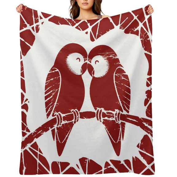 GooTPa Love Birds Heart Red Grunge Soft Flannel Throw Blanket, Lightweight Fuzzy Warm Cozy Blanket for Couch Bed Home Travel Decor