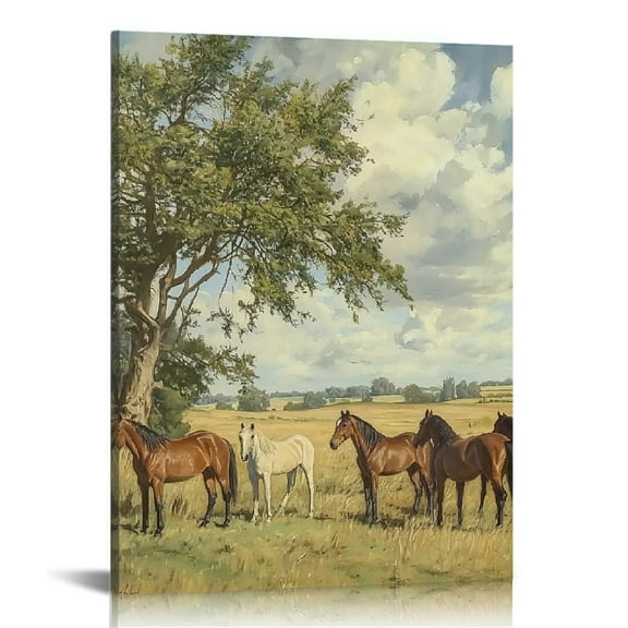GooTPa Majestic Brown Horse in The Countryside Canvas Wall Art, Canvas Prints Wall Art for Living Room Bathroom Bedroom Office, Art Print Painting for Home Decorations - 12x16in