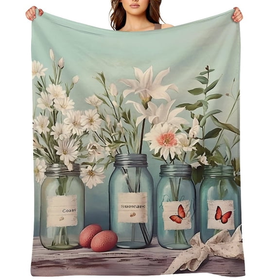 GooTPa Mason Jar Starfish Soft Flannel Throw Blanket, Lightweight Fuzzy Warm Cozy Blanket for Couch Bed Home Travel Decor