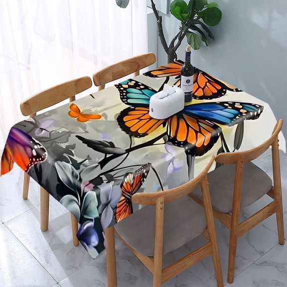 GooTPa Monarch And Blue Butterflies Branches Rectangle Dining Tablecloth, Polyester Tablecloths Rectangle Dining Tablecloth, Ideal for Kitchen Picnic Party