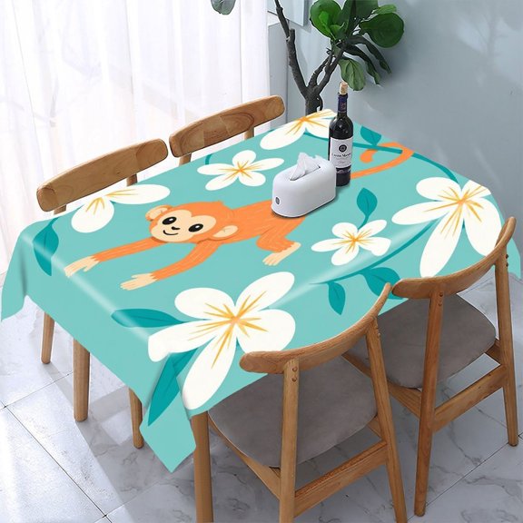 GooTPa Monkey Hanging Plumeria Vine Rectangle Dining Tablecloth, Polyester Tablecloths Rectangle Dining Tablecloth, Ideal for Kitchen Picnic Party