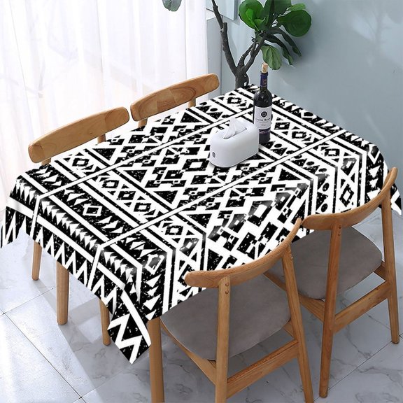 GooTPa Monochrome Triangle Pattern Rectangle Dining Tablecloth, Polyester Tablecloths Rectangle Dining Tablecloth, Ideal for Kitchen Picnic Party