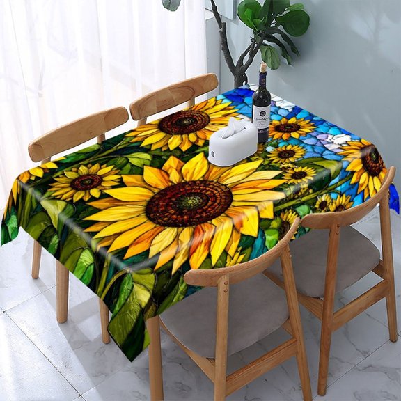 GooTPa Mosaic Sunflower Field Sky Rectangle Dining Tablecloth, Polyester Tablecloths Rectangle Dining Tablecloth, Ideal for Kitchen Picnic Party
