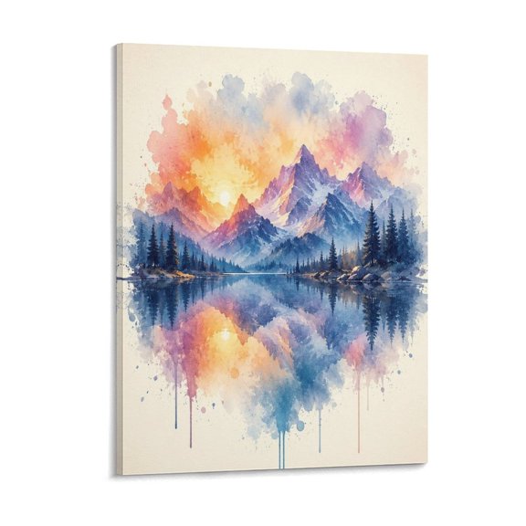 GooTPa Mountain Lake Sunrise Reflection Canvas Wall Art Framed Painting, Modern Home Decor Print for Living Room Bedroom Office Wall Decoration