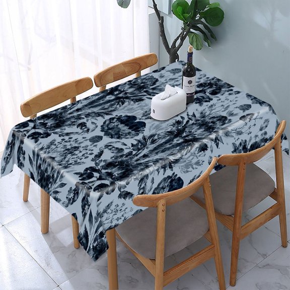 GooTPa Navy Blue Floral Damask Pattern Rectangle Dining Tablecloth, Polyester Tablecloths Rectangle Dining Tablecloth, Ideal for Kitchen Picnic Party