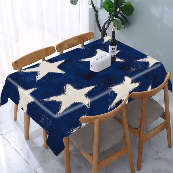 GooTPa Navy Blue Stars Canvas Rectangle Dining Tablecloth, Polyester Tablecloths Rectangle Dining Tablecloth, Ideal for Kitchen Picnic Party