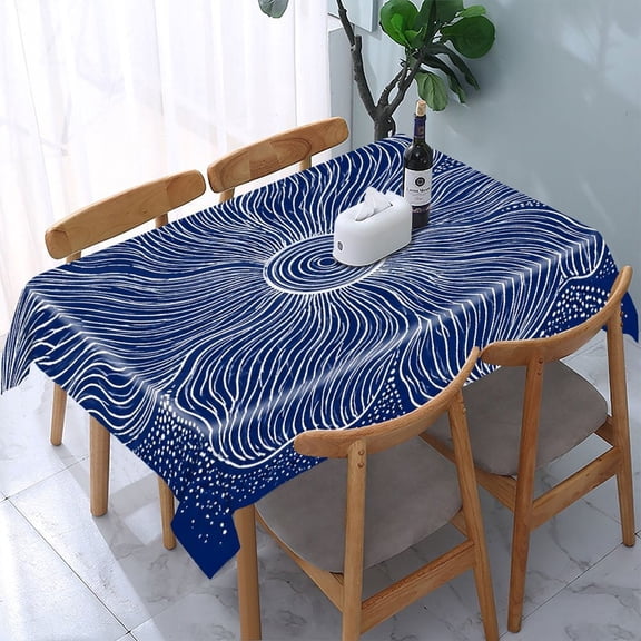 GooTPa Navy Floral Line Art Mandala Rectangle Dining Tablecloth, Polyester Tablecloths Rectangle Dining Tablecloth, Ideal for Kitchen Picnic Party