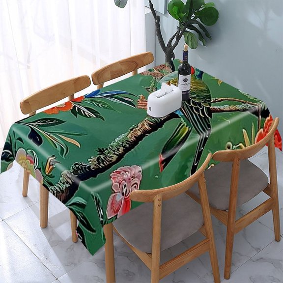 GooTPa Oriental Bird Green Flowers Rectangle Dining Tablecloth, Polyester Tablecloths Rectangle Dining Tablecloth, Ideal for Kitchen Picnic Party