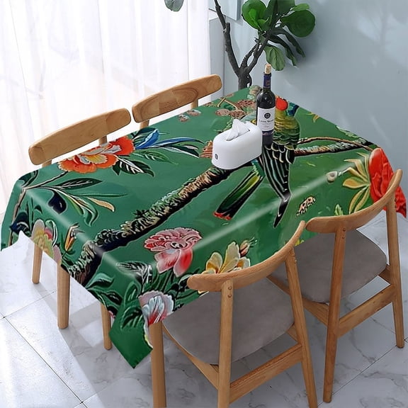 GooTPa Oriental Bird Green Flowers Rectangle Dining Tablecloth, Polyester Tablecloths Rectangle Dining Tablecloth, Ideal for Kitchen Picnic Party