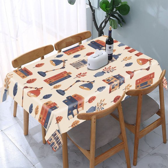 GooTPa Paris Books Lamp Architecture Pattern Rectangle Dining Tablecloth, Polyester Tablecloths Rectangle Dining Tablecloth, Ideal for Kitchen Picnic Party