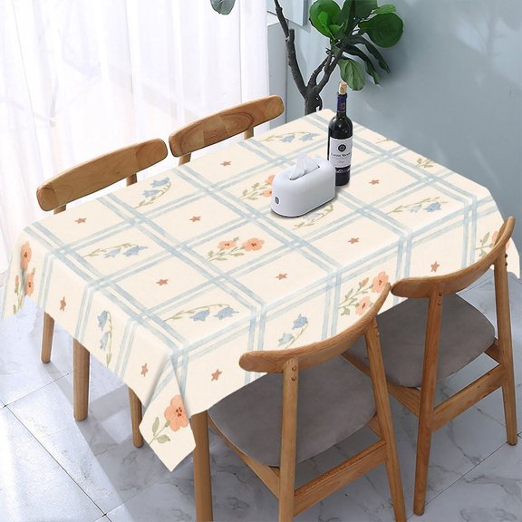 GooTPa Pastel Wildflower Grid Rectangle Dining Tablecloth, Polyester Tablecloths Rectangle Dining Tablecloth, Ideal for Kitchen Picnic Party