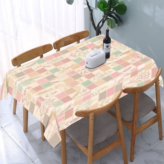 GooTPa Patchwork Floral Grid Rectangle Dining Tablecloth, Polyester Tablecloths Rectangle Dining Tablecloth, Ideal for Kitchen Picnic Party