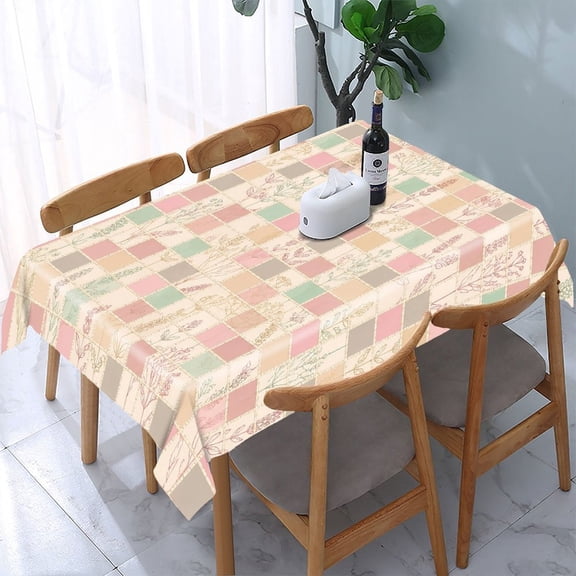 GooTPa Patchwork Floral Grid Rectangle Dining Tablecloth, Polyester Tablecloths Rectangle Dining Tablecloth, Ideal for Kitchen Picnic Party