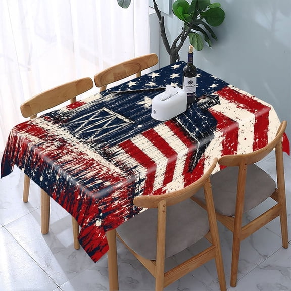 GooTPa Patriotic Barn Field Grunge Rectangle Dining Tablecloth, Polyester Tablecloths Rectangle Dining Tablecloth, Ideal for Kitchen Picnic Party