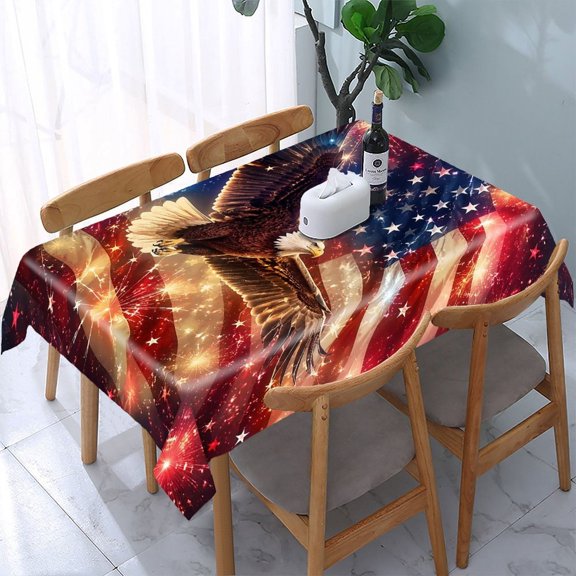 GooTPa Patriotic Barn Sunflowers Flags Rectangle Dining Tablecloth, Polyester Tablecloths Rectangle Dining Tablecloth, Ideal for Kitchen Picnic Party